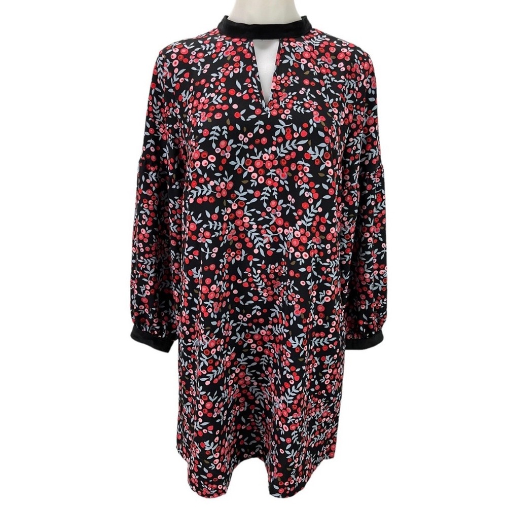 LOFT‎ Womens Floral Berry Print Mock Neck Keyhole Long Sleeve Shift Dress Medium